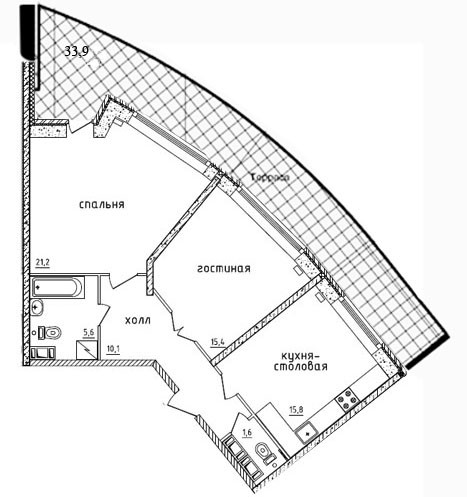Двухкомнатная квартира 80 м²