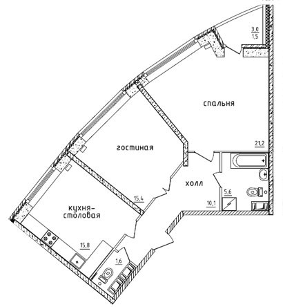 Двухкомнатная квартира 71.1 м²