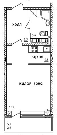 Студия 36.4 м²