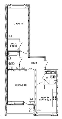 Двухкомнатная квартира 83.5 м²