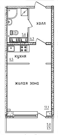 Студия 34.8 м²